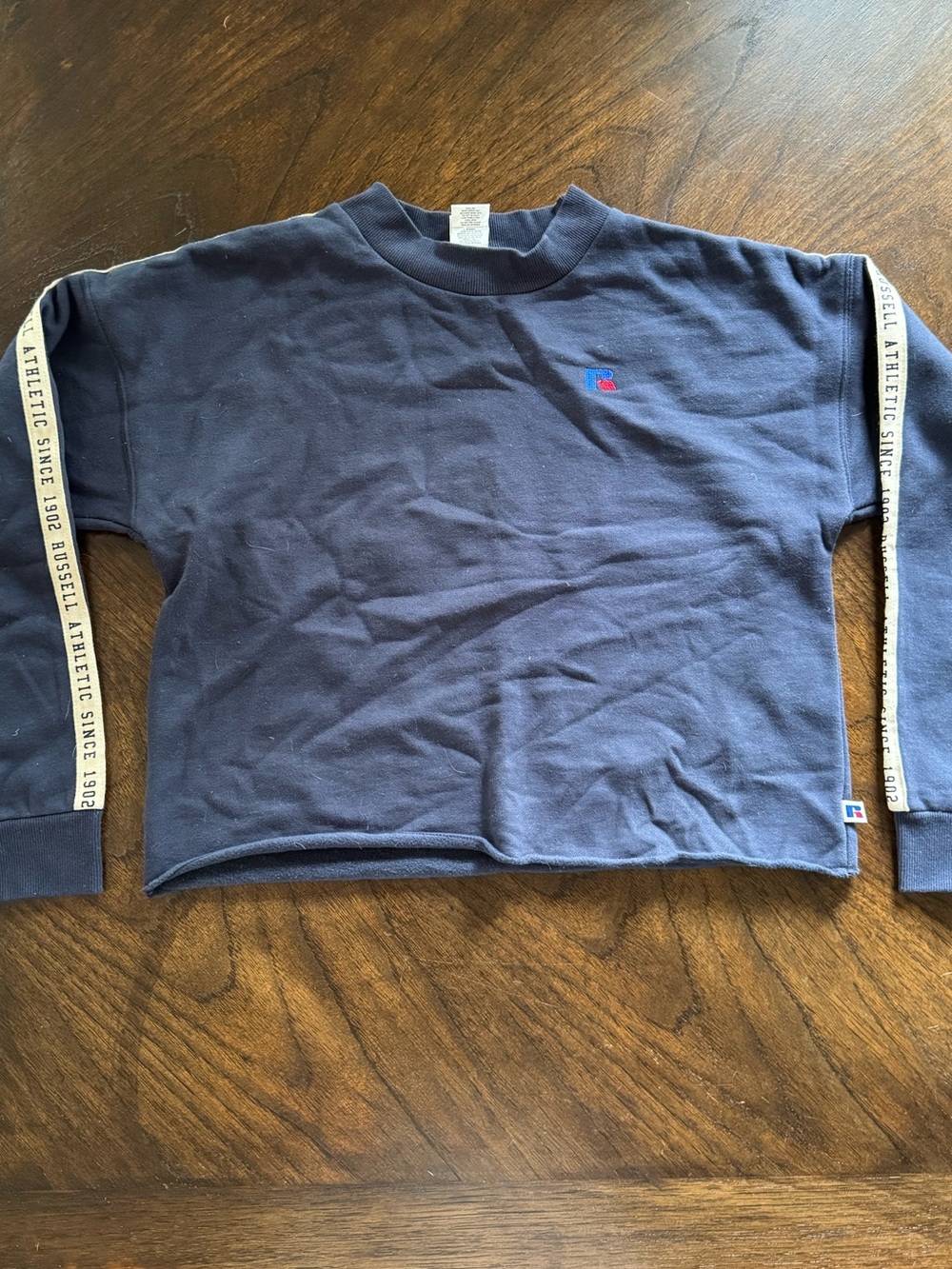 Russell Athletic Navy Crewneck with Branded Sleeve Tape